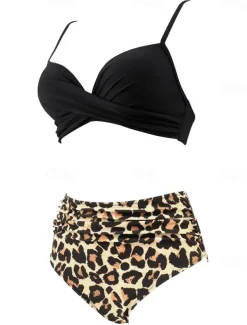 Women's Swimwear Bikini Shorts Swimsuit 2 Piece High Waisted Beach Wear Basic Plain Sleeveless Bathing Suits