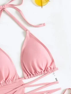 Women's Swimwear Bikini Skirt Swimsuit Backless Slim Vacation Beach Wear Solid Color Halter Neck Sleeveless Long Sleeve Bathing Suits