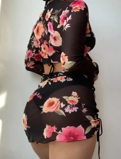 Women's Swimwear Bikini Three Piece Cheeky Swimsuit Backless Slim Vacation Beach Wear Solid Color Halter Neck Sleeveless Long Sleeve Bathing Suits