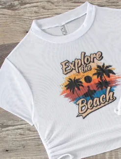 Women's Swimwear Bikini Three Piece Cheeky Swimsuit Backless Slim Vacation Beach Wear Graphic High Neck Short Sleeves Bathing Suits