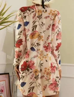 Women's Swimwear Bikini Three Piece Rash Guard Cheeky Swimsuit Backless Slim Vacation Beach Wear Floral Halter Neck Long Sleeve Bathing Suits