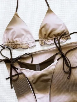 Women's Swimwear Bikini Three Piece Cheeky Swimsuit Backless Slim Vacation Beach Wear Tie Dye Halter Neck Sleeveless Bathing Suits