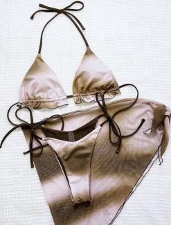 Women's Swimwear Bikini Three Piece Cheeky Swimsuit Backless Slim Vacation Beach Wear Tie Dye Halter Neck Sleeveless Bathing Suits