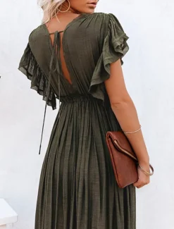 Women's Swimwear Cover Up Swim Dress Swimsuit Tie Front Vacation Beach Wear Solid Color V Neck Short Sleeves Bathing Suits