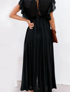 Women's Swimwear Cover Up Swim Dress Swimsuit Tie Front Vacation Beach Wear Solid Color V Neck Short Sleeves Bathing Suits