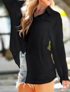 Women's Swimwear Cover Up Swim Dress Swimsuit Buttons Vacation Beach Wear Solid Color V Neck Long Sleeve Bathing Suits