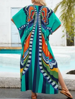 Women's Swimwear Cover Up Swim Dress Swimsuit Vacation Beach Wear Butterfly Long Sleeve Bathing Suits