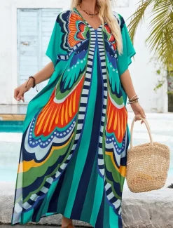 Women's Swimwear Cover Up Swim Dress Swimsuit Vacation Beach Wear Butterfly Long Sleeve Bathing Suits