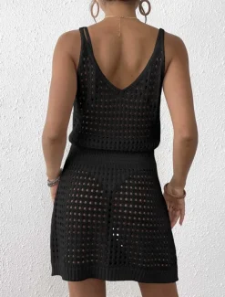 Women's Swimwear Cover Up Swim Dress Swimsuit Cut Out Vacation Beach Wear Solid Color V Neck Long Sleeve Bathing Suits