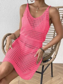 Women's Swimwear Cover Up Swim Dress Swimsuit Cut Out Vacation Beach Wear Solid Color V Neck Long Sleeve Bathing Suits