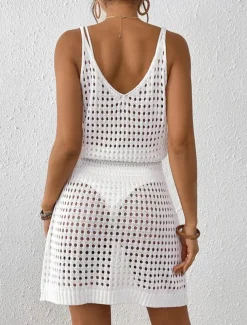 Women's Swimwear Cover Up Swim Dress Swimsuit Cut Out Vacation Beach Wear Solid Color V Neck Long Sleeve Bathing Suits