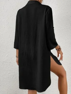 Women's Swimwear Cover Up Beach Dresses Swimsuit Vacation Beach Wear Solid Color Long Sleeve