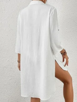 Women's Swimwear Cover Up Beach Dresses Swimsuit Vacation Beach Wear Solid Color Long Sleeve