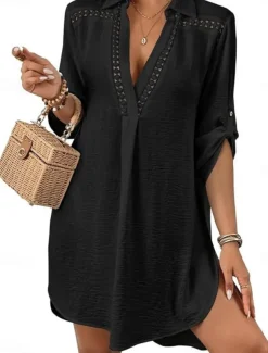 Women's Swimwear Cover Up Beach Dresses Swimsuit Vacation Beach Wear Solid Color Long Sleeve