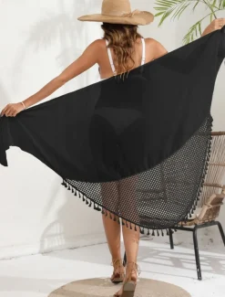 Women's Swimwear Cover Up wrap Swimsuit Fringe Vacation Beach Wear Solid Color Sleeveless Bathing Suits