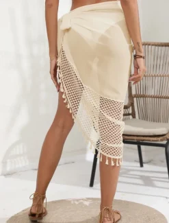 Women's Swimwear Cover Up wrap Swimsuit Fringe Vacation Beach Wear Solid Color Sleeveless Bathing Suits