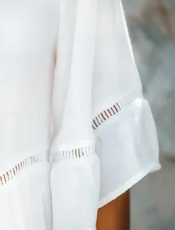 Women's Swimwear Cover Up Swim Dress Swimsuit Cut Out Vacation Beach Wear Solid Color V Neck Long Sleeve Bathing Suits