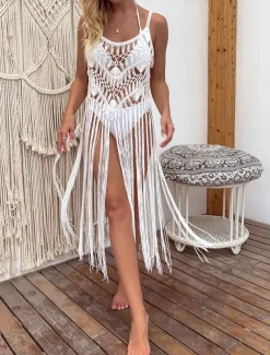 Women's Swimwear Cover Up Beach Dresses Swimsuit Cut Out Vacation Beach Wear Plain Sleeveless