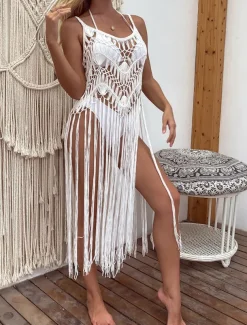 Women's Swimwear Cover Up Beach Dresses Swimsuit Cut Out Vacation Beach Wear Plain Sleeveless