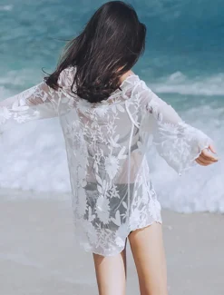 Women's Swimwear Cover Up Beach Dresses Swimsuit Cut Out Vacation Beach Wear Plain Long Sleeve