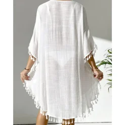 Women's Swimwear Cover Up Beach Dresses Swimsuit Vacation Beach Wear Solid Color Round Neck Short Sleeves