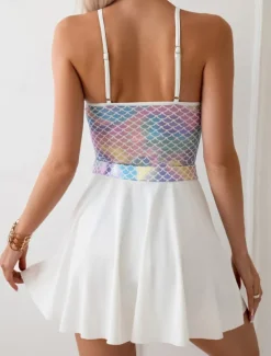 Women's Swimwear Monokini Swim Dress Swimsuit Backless Tummy Control High Waist Slim Vacation Beach Wear Ombre U Neck Sleeveless Bathing Suits