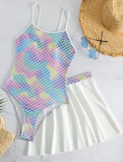 Women's Swimwear Monokini Swim Dress Swimsuit Backless Tummy Control High Waist Slim Vacation Beach Wear Ombre U Neck Sleeveless Bathing Suits