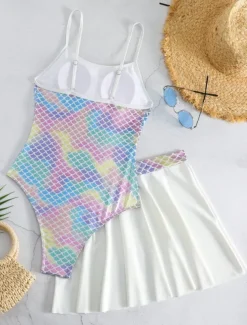 Women's Swimwear Monokini Swim Dress Swimsuit Backless Tummy Control High Waist Slim Vacation Beach Wear Ombre U Neck Sleeveless Bathing Suits