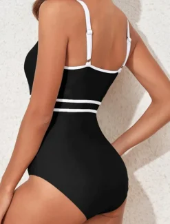 Women's Swimwear One Piece Swimsuit Backless Patchwork Fashion Sexy Solid Color U Neck Sleeveless Bathing Suits