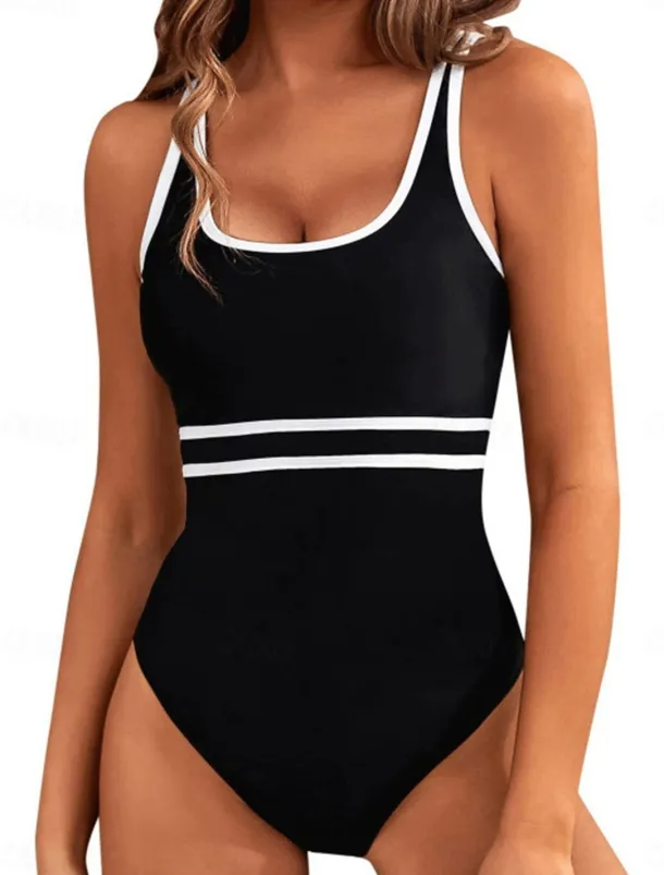 Women's Swimwear One Piece Swimsuit Backless Patchwork Fashion Sexy Solid Color U Neck Sleeveless Bathing Suits