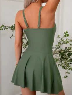 Women's Swimwear One Piece Monokini Swim Dress Swimsuit Mesh Backless Tummy Control High Waist Slim Vacation Beach Wear Solid Color U Neck Sleeveless Bathing Suits