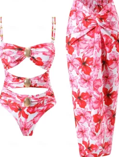 Women's Swimwear One Piece Monokini Swimsuit Backless Tummy Control High Waist Slim Vacation Beach Wear Floral Leopard Strapless Sleeveless Bathing Suits