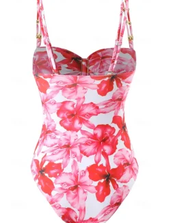 Women's Swimwear One Piece Monokini Swimsuit Backless Tummy Control High Waist Slim Vacation Beach Wear Floral Leopard Strapless Sleeveless Bathing Suits