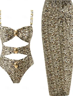 Women's Swimwear One Piece Monokini Swimsuit Backless Tummy Control High Waist Slim Vacation Beach Wear Floral Leopard Strapless Sleeveless Bathing Suits