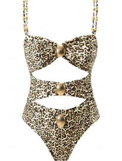 Women's Swimwear One Piece Monokini Swimsuit Backless Tummy Control High Waist Slim Vacation Beach Wear Floral Leopard Strapless Sleeveless Bathing Suits