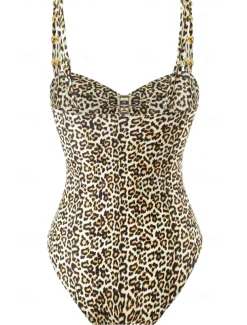 Women's Swimwear One Piece Monokini Swimsuit Backless Tummy Control High Waist Slim Vacation Beach Wear Floral Leopard Strapless Sleeveless Bathing Suits