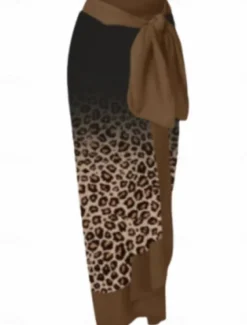 Women's Swimwear One Piece 2 Piece Skirt Swimsuit Backless Tummy Control High Waist Slim Vacation Beach Wear Leopard V Neck Sleeveless Bathing Suits