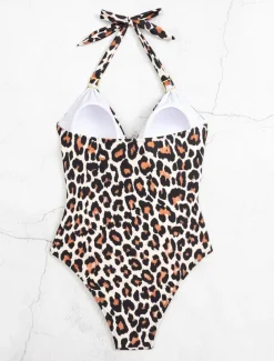 Women's Swimwear One Piece Swimsuit Backless Patchwork Vintage Sexy Graphic Halter Neck Sleeveless Bathing Suits