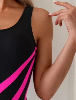 Women's Swimwear One Piece Monokini Swimsuit Backless Tummy Control High Waist Slim Vacation Beach Wear Color Block U Neck Sleeveless Bathing Suits