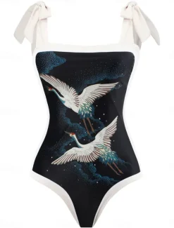 Women's Swimwear One Piece 2 Piece Swimsuit Backless Tummy Control High Waist Slim Vacation Beach Wear Floral Sleeveless Bathing Suits