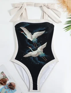 Women's Swimwear One Piece 2 Piece Swimsuit Backless Tummy Control High Waist Slim Vacation Beach Wear Floral Sleeveless Bathing Suits