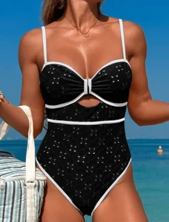 Women's Swimwear One Piece Swimsuit Backless Tummy Control High Waist Slim Vacation Beach Wear Solid Color V Neck Sleeveless Bathing Suits
