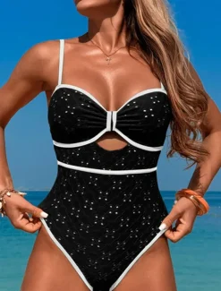 Women's Swimwear One Piece Swimsuit Backless Tummy Control High Waist Slim Vacation Beach Wear Solid Color V Neck Sleeveless Bathing Suits