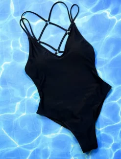 Women's Swimwear One Piece Monokini Swimsuit Backless Tummy Control High Waist Slim Vacation Beach Wear Solid Color V Neck Sleeveless Bathing Suits