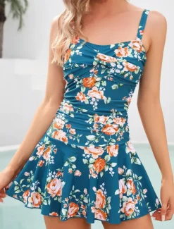 Women's Swimwear Swimdresses One Piece Monokini Tankini Swimsuit Backless Tummy Control High Waist Slim Vacation Beach Wear Floral V Neck Sleeveless Bathing Suits