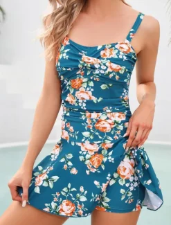 Women's Swimwear Swimdresses One Piece Monokini Tankini Swimsuit Backless Tummy Control High Waist Slim Vacation Beach Wear Floral V Neck Sleeveless Bathing Suits