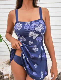 Women's Swimwear Swimdresses 2 Piece Tankini Cheeky Tankini Swimsuit Backless Slim Vacation Beach Wear Graphic U Neck Sleeveless Bathing Suits