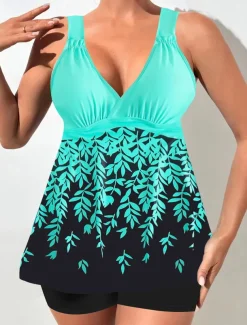 Women's Swimwear Swimdresses 2 Piece Tankini Swimsuit Backless Slim Vacation Beach Wear Floral V Neck Sleeveless Bathing Suits