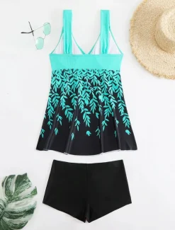 Women's Swimwear Swimdresses 2 Piece Tankini Swimsuit Backless Slim Vacation Beach Wear Floral V Neck Sleeveless Bathing Suits