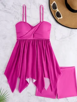 Women's Swimwear Swimdresses 2 Piece Tankini Swimsuit Backless High Waist Vacation Beach Wear Solid Color V Neck Sleeveless Bathing Suits